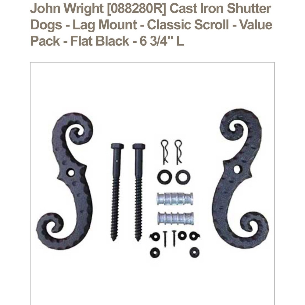 John Wright [088280R] Cast Iron Shutter Dogs Lag Mount Classic Scroll 6 3/4" L